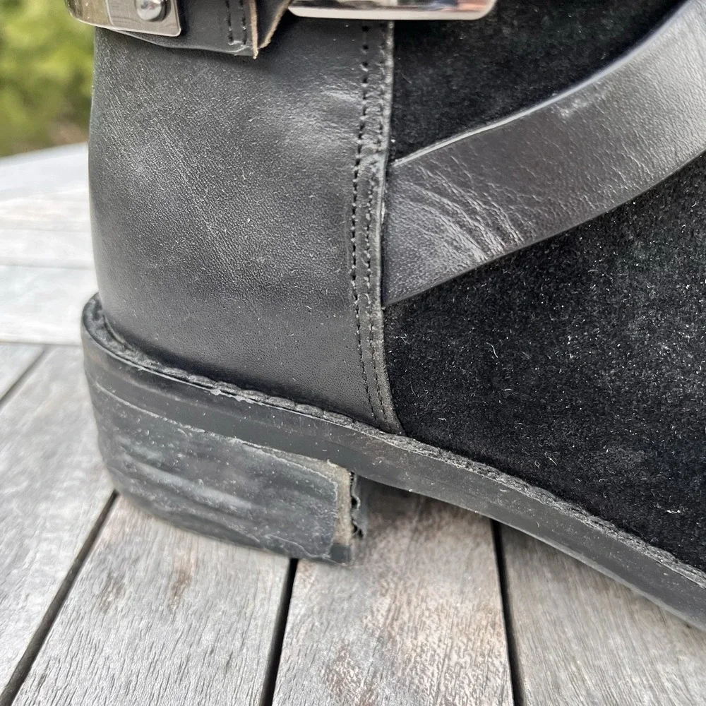 Vince Camuto Jaran Riding Boot Womens 7 Tall Black Leather Suede Silver Hardware